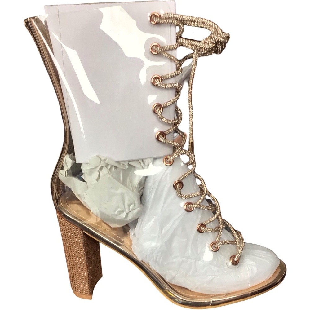 Cape Robbin Clear Lookie Bootie Lace-Up Heeled Boots with Gold Accents
